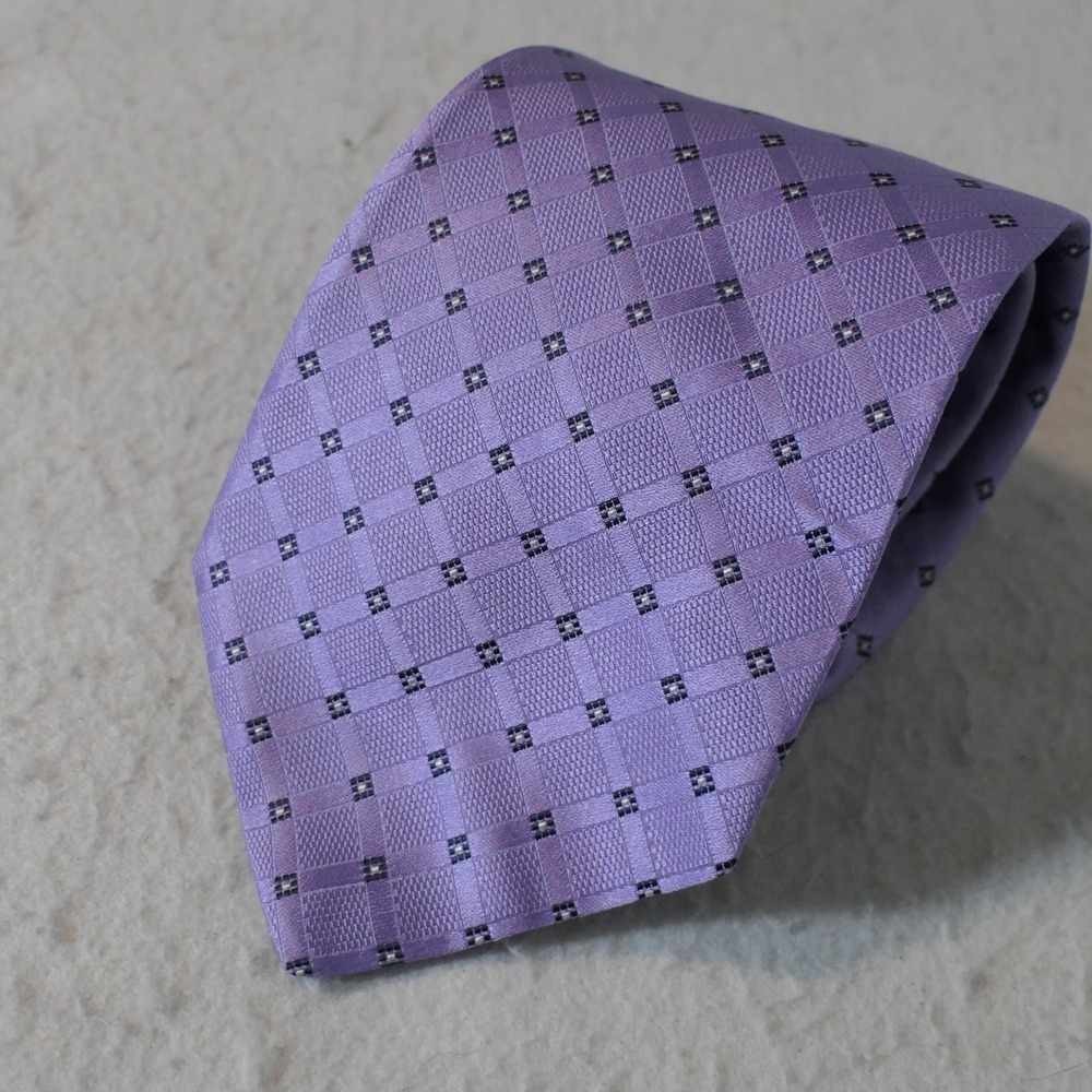 Ferrell Reed Mens Silk Tie OS Lavender Geometric Grid 58" Hand Tailored Luxury